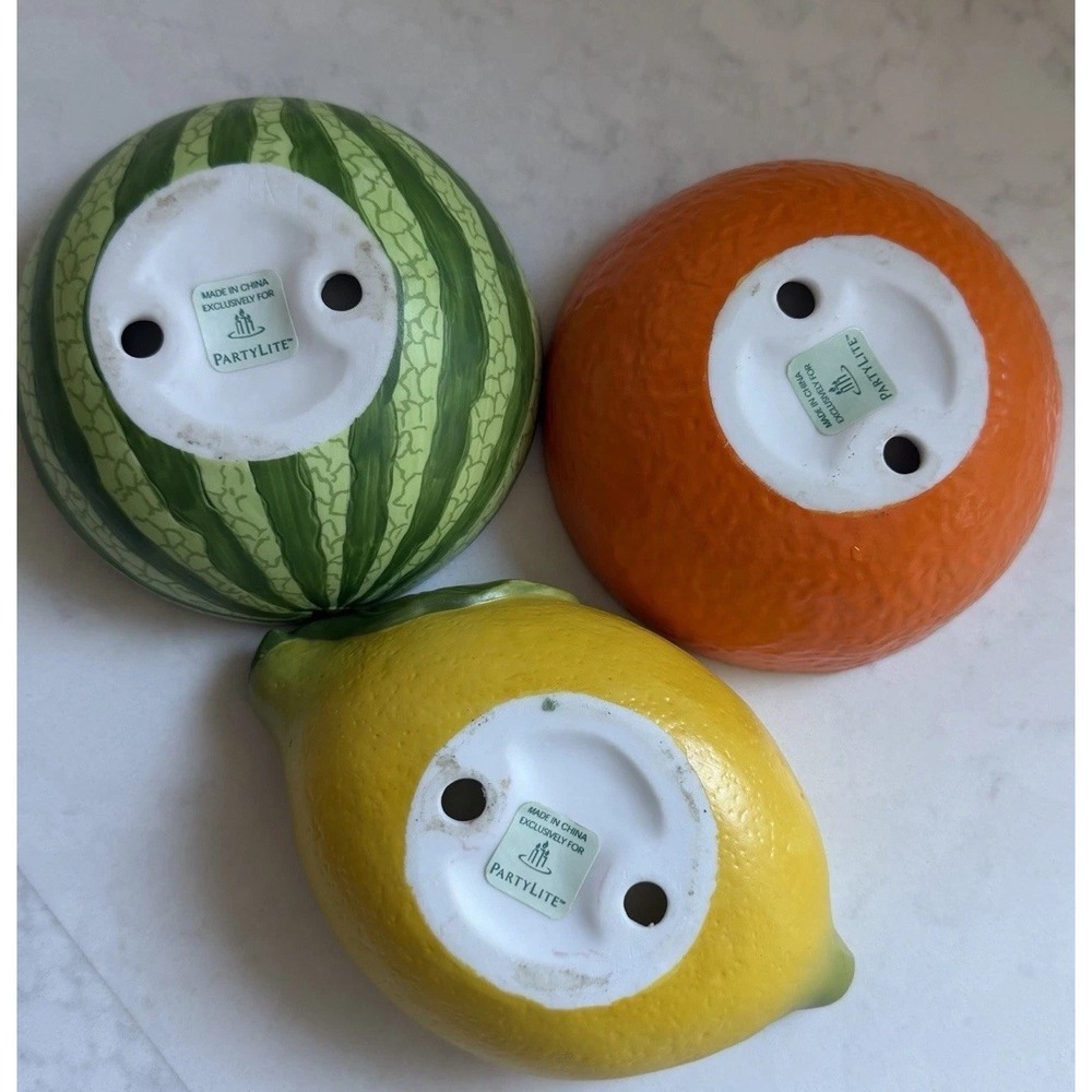 PartyLite Summer Fest Fruits Tealight Set P9519 Candle Holders (3) Orange Lemon - Picture 3 of 6